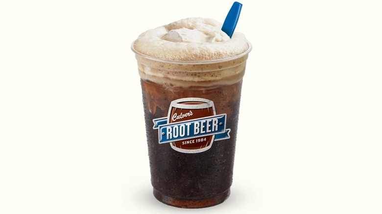 A plastic cup of Culver's Root Beer with ice cream