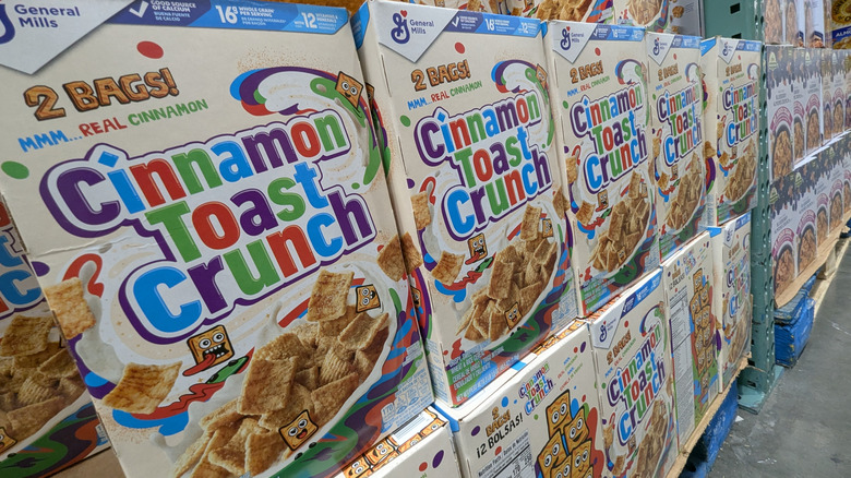 Bulk boxes of Cinnamon Toast Crunch at Costco