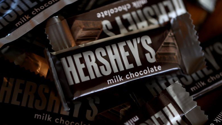 A pile of mini Hershey's chocolate bars