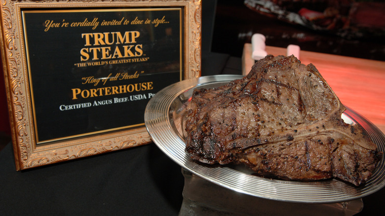 A cooked porterhouse steak from Trump Steaks