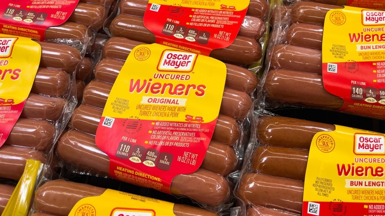 Packages of Oscar Meyer uncured hot dogs