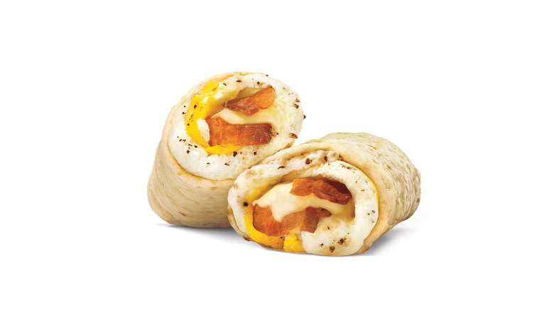 The Bacon, Egg & Cheese Wrap from Subway on a white background