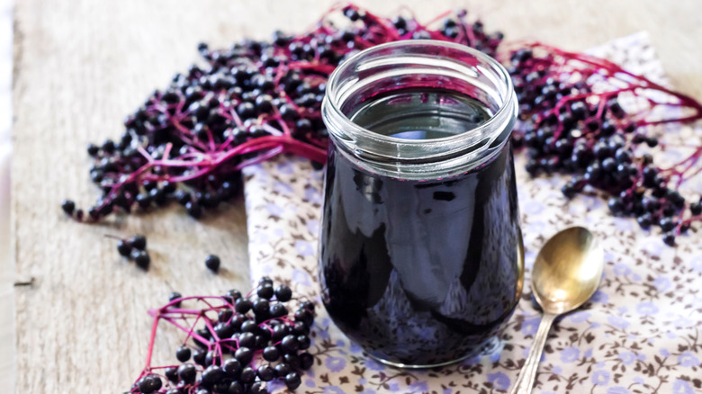 homemade elderberry syrup in jar