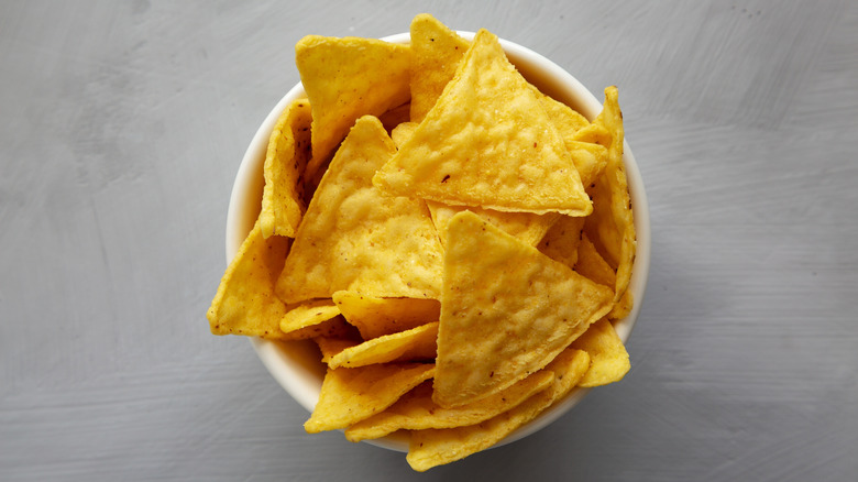 Bowl of tortilla chips, top view
