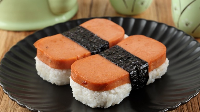 A plate of Spam musubi, a popular dish in Hawaii