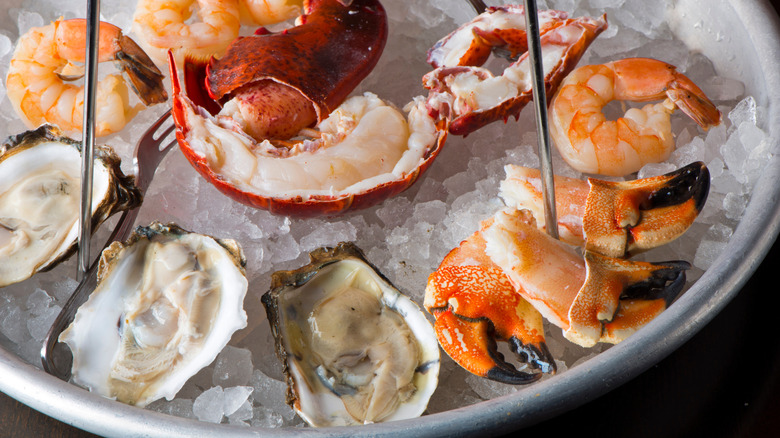 seafood assortment on crushed ice