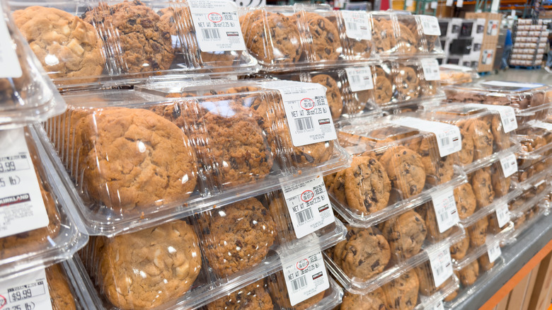 Stacked packages of assorted Costco cookies