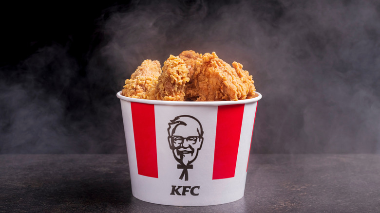 A big bucket of fried chicken from KFC, what they're known for