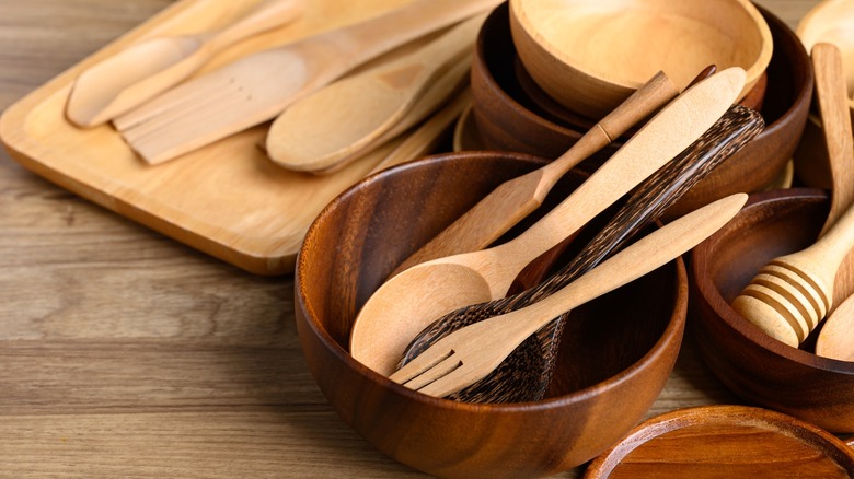 Various wood kitchen tools