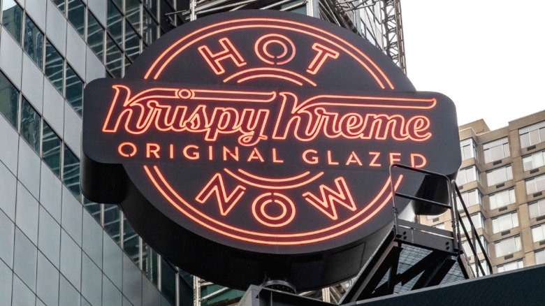 The Krispy Kreme "Hot Light" on display in Times Square.