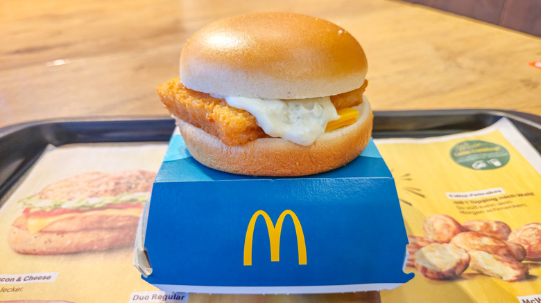 Filet-O-Fish sandwich on box