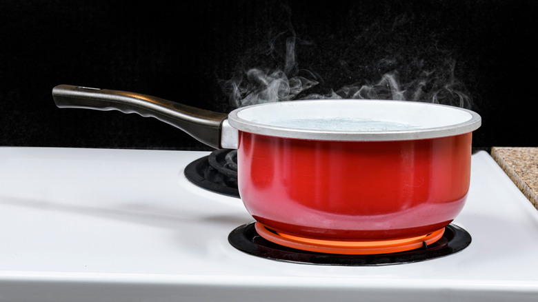 electric stove cooktop with pot of boiling water