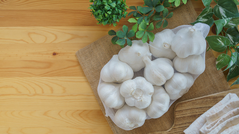 Garlic in a mesh bag