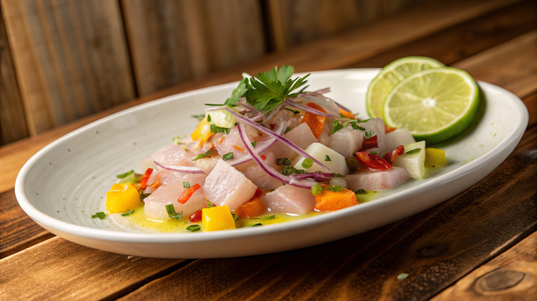 Peruvian-style ceviche with limes and red onions