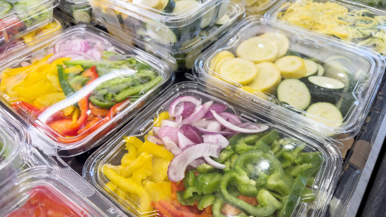 Pre-cut veggies in supermarket