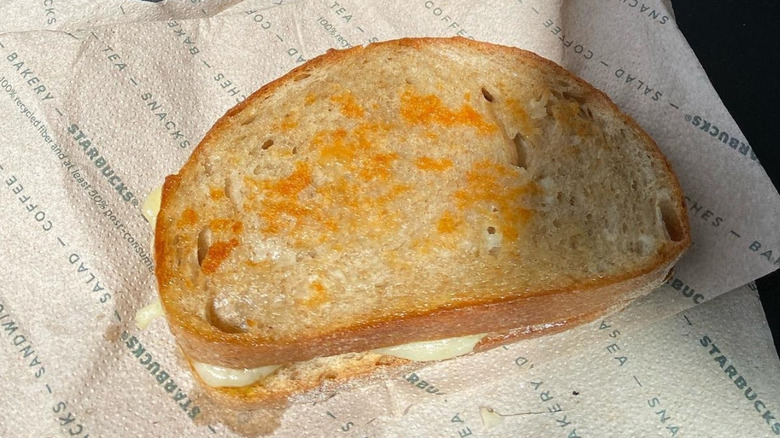 Starbucks grilled cheese on a napkin