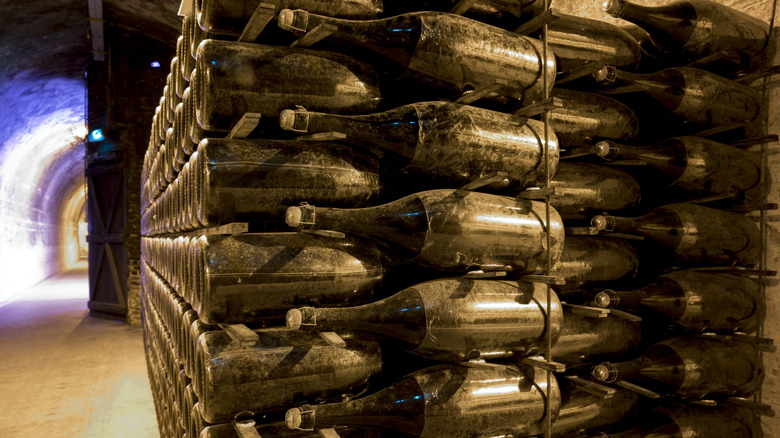 Racks of old Champagne bottles