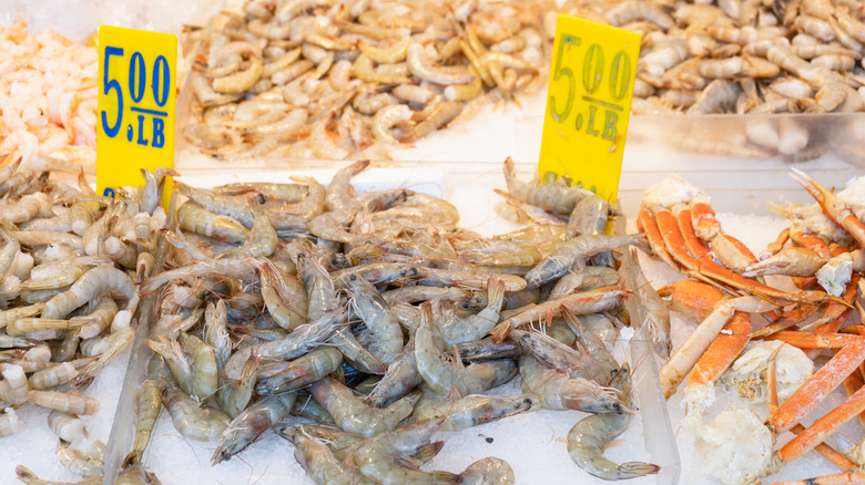 Fresh shrimp for sale at a market
