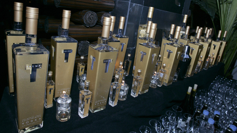 Various bottles of Trump vodka lined up