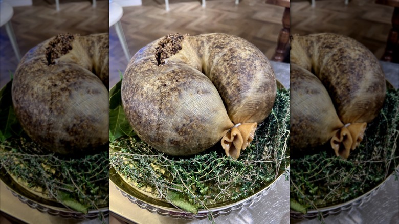 Scottish haggis on a bed of rosemary