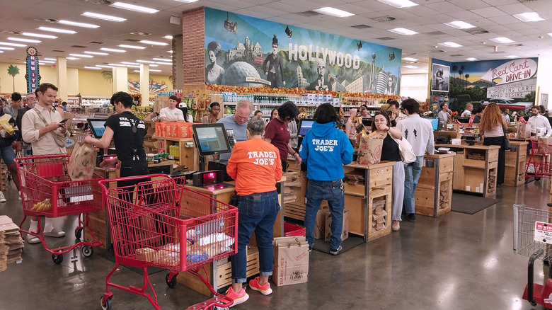 A busy checkout area at Trader Joe's