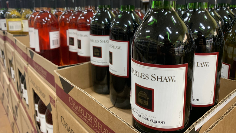 Charles Shaw wine bottles on display at Trader Joe's