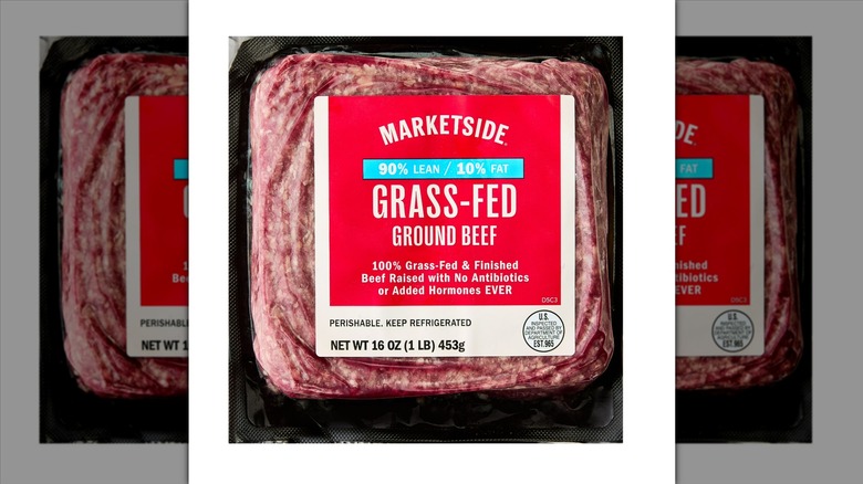 Marketside Grass-Fed Ground Beef from Walmart on a white background.