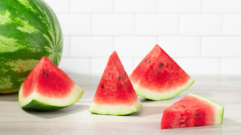 Watermelon slices on kitchen counter