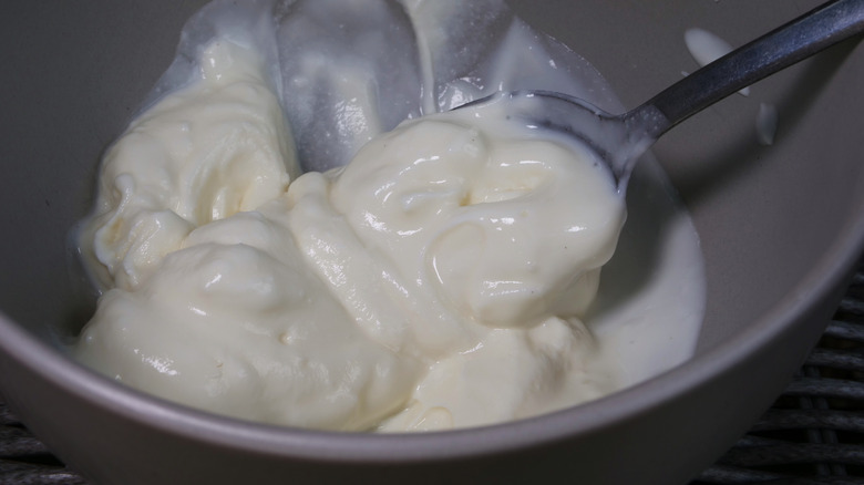 Stirring Greek yogurt