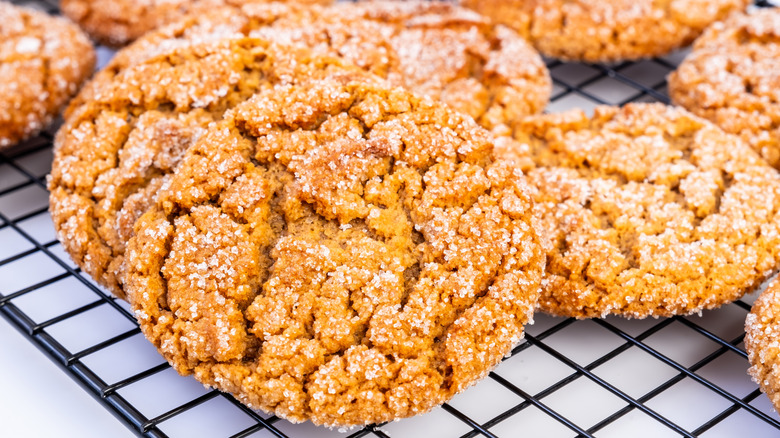 Close up of miso and peanut butter cookies on wire rack