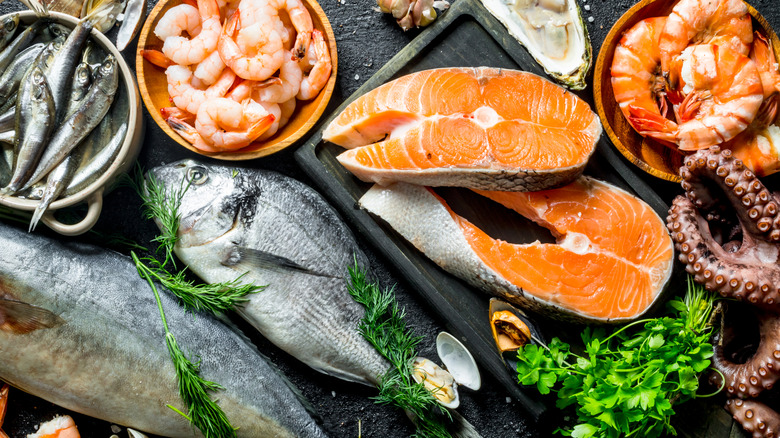 A variety of fresh fish and seafood on display