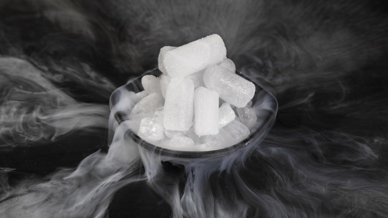 Cubes of dry ice in a bowl