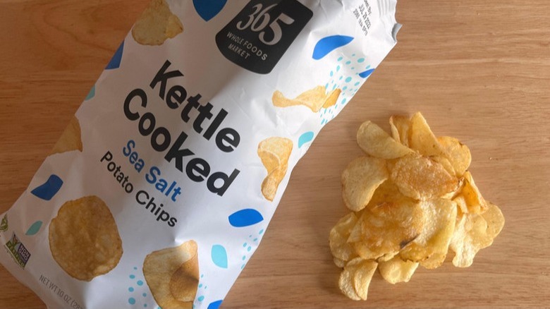 A bag of Whole Foods kettle cooked chips.