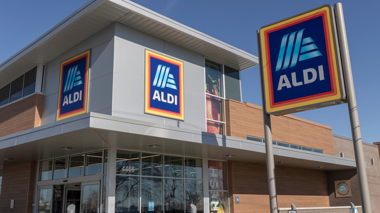 Exterior signage of an Aldi store