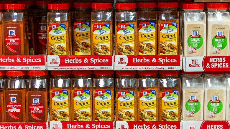 Assorted containers of spices at Costco