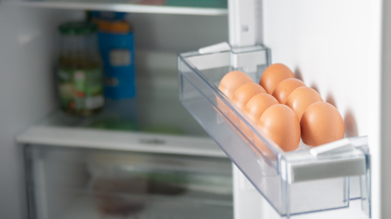 Eggs kept in a fridge door