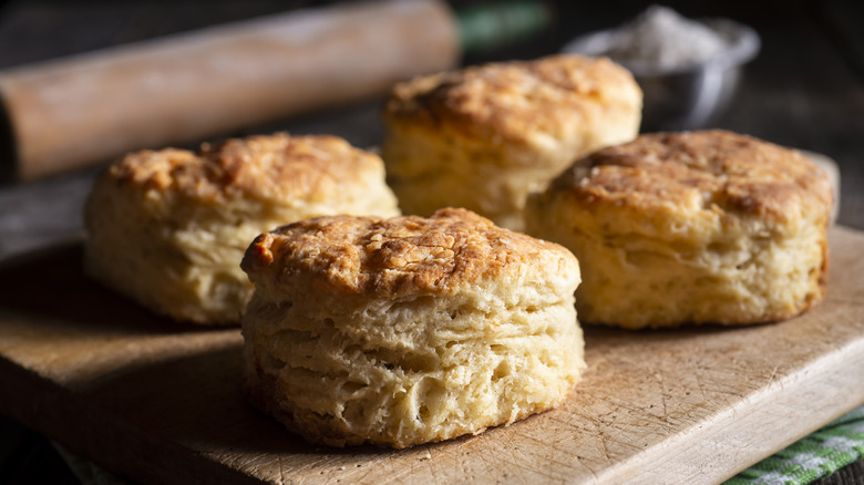 Homemade biscuits on a wooden board