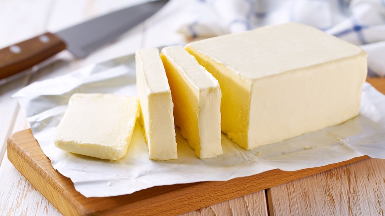 Open stick of butter sliced up