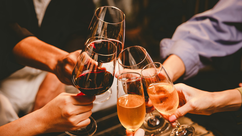 A group of friends enjoying red wine and sparkling wine together