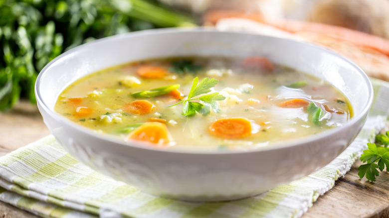 bowl of soup on table