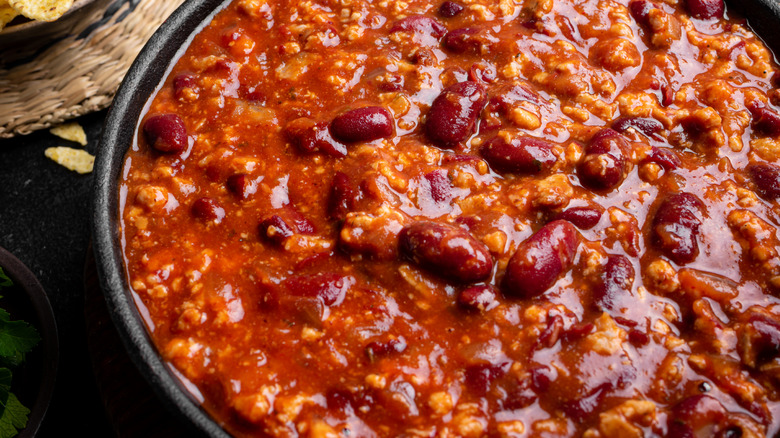 Chili with beans in a bowl