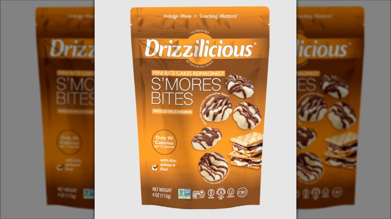 Snack bag of S'mores Mini Rice Cake Bites on a white background.
