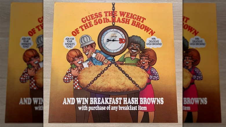 cartoony ad for the Guess the Weight of the 50-Pound Hashbrown contest