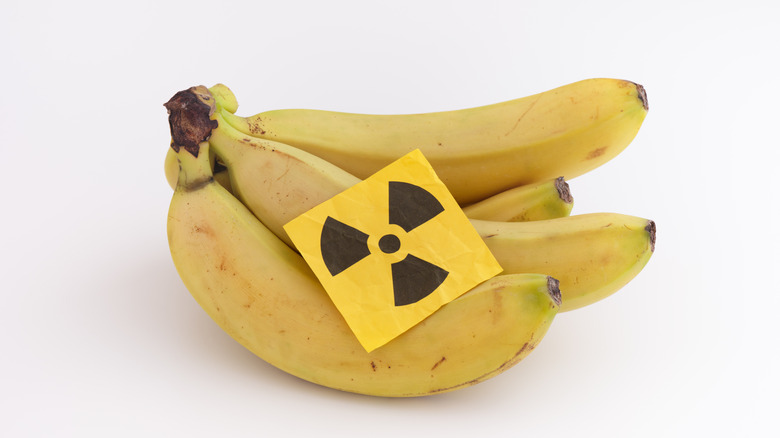 A bunch of bananas with a radiation warning