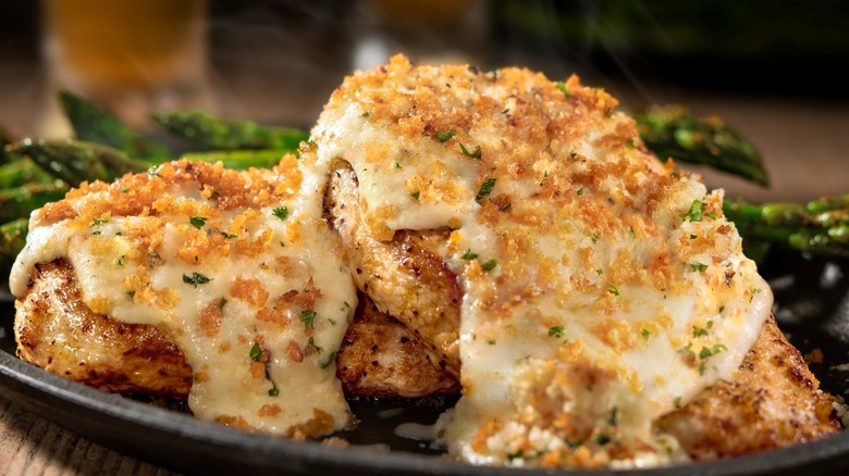 LongHorn Steakhouse's Parmesan-crusted chicken with asparagus