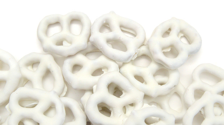 A pile of yogurt-covered pretzels