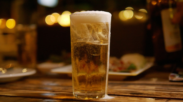Beer glass with ice