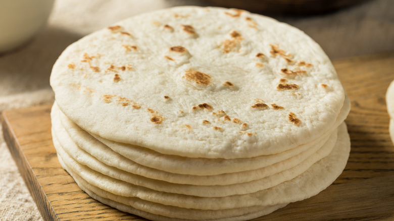Close-up of a stack of flour tortillas