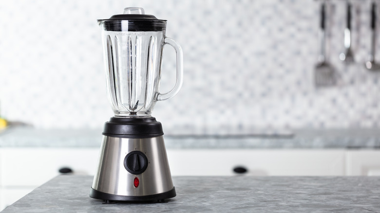 A blender on a kitchen counter.