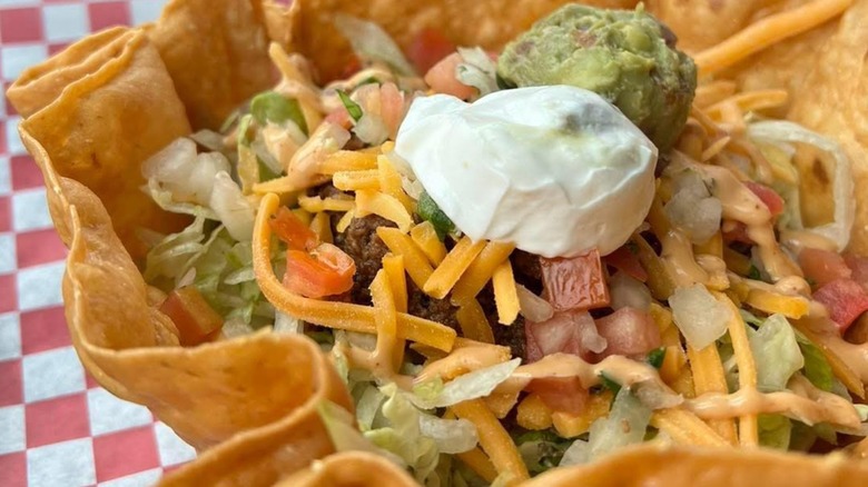 taco salad in a tortilla bowl